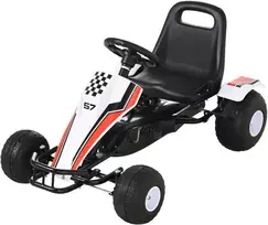 HOMCOM Go Kart vaikams Automobilis su pedalais ir stabdžiais, plieninės konstrukcijos, baltos spalvos, 104x66x57 cm, skirtas 3-8 metų vaikams