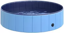 PawHut šunų baseinas, didelis pripučiamas baseinas šunims, baseinas iš PVC ir medžio, mėlynas, Ø120x30 cm, atgaiva vasarą