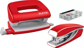 Leitz Stapler Stapler + Hole Puncher Mini NeXXt WOW raudona