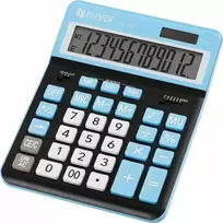 Eleven ELEVEN Calculator Juodas biuro skaičiuotuvas CDC120BKCY balti ir šviesiai mėlyni klavišai ir šviesiai mėlynas rėmelis aplink ekraną
