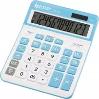 Eleven ELEVEN Calculator Baltas biuro skaičiuotuvas CDC120WHCY balti ir šviesiai mėlyni klavišai ir šviesiai mėlynas rėmelis aplink ekraną