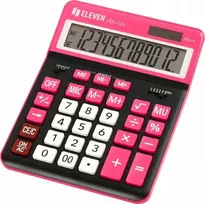 Eleven ELEVEN Calculator Juodas biuro skaičiuotuvas CDC120BKRD balti ir rožiniai klavišai ir rožinis rėmelis aplink ekraną