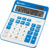 Eleven ELEVEN Calculator Baltas biuro skaičiuotuvas CDC120WHNV balti ir mėlyni klavišai ir mėlynas rėmelis aplink ekraną