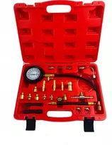Rockforce Dyzelinio variklio kompresinio slėgio testeris komplektuojamas su srieginiais adapteriais 0-70 bar 19 vnt.