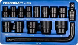 Forcekraft Smūginių galvučių rinkinys 1/2'' 15 vnt. (šešiabriaunių)
