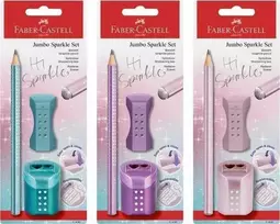 Pieštukas Faber-Castell Jumbo Sparkle Cosmic, su drožtuku ir trintuku, blisteryje