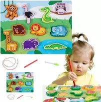 Lean Toys Magnetinė medinė gyvūnų dėlionė su virvele