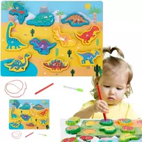 Lean Toys Medinė magnetinė dėlionė dinozaurai
