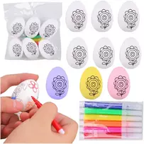Lean Toys Jajka Velykiniai putplasčio kiaušiniai dažymui žymekliais, gėlių raštas C, 6 vnt.
