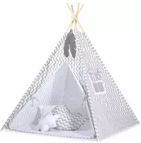 Vaikiška tipi palapinė su kilimėliu, pagalvėlėmis ir plunksnomis – pilka