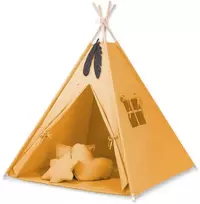 Vaikiška tipi palapinė su kilimėliu ir pagalvėlėmis – medaus geltona