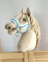 Super Hobby Horse Reguliuojamas kantaras hobi arkliukui šviesiai mėlynas su balta pūkine apdaila