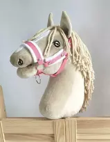 Super Hobby Horse Reguliuojamas kantaras hobi arkliukui – rožinis su balta pūkine apdaila