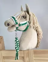 Super Hobby Horse Hobio arklio kantaras A3 su balta pūkuota apdaila + balta-žalia pavadėlis