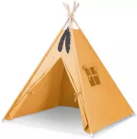 Vaikiška tipi palapinė su dekoratyvinėmis plunksnomis – medaus geltonumo