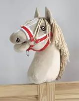 Super Hobby Horse Reguliuojamas kantaras hobi arkliukui A3 raudonas su balta pūkine apdaila
