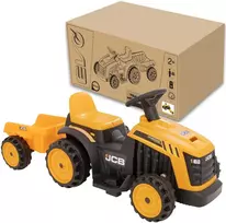 EVO JCB Akumuliatorinis traktorius vaikams su nuimama priekaba, geltonos spalvos