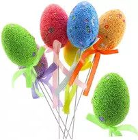 Lean Jajka Velykiniai kiaušiniai ant vielos rinkinio, spalvingi raštai, juostelės dekoracijos, 6 vnt.