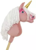 Super Hobby Horse Vienaragis Hobby Horse lazdoje pastelinės rožinės spalvos su balta karčiais A4