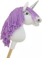 Super Hobby Horse Vienaragis ant lazdos su violetine karčiais ir sidabriniu ragu Hobby Horse