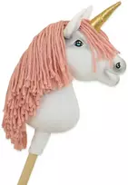Super Hobby Horse Vienaragis ant lazdos Hobby Horse su rožine karčiene ir auksiniu ragu