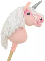 Super Hobby Horse Hobby Horse vienaragis ant lazdos rožinis su balta karčiene ir sidabriniu ragu