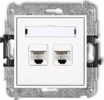 Karlik Mini kompiuterinės dvigubos rozetės 2xRJ45, kat. 5e, 8 kontaktų balta (MGK-2)