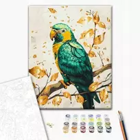 BRUSHME Malowanie po numerach BRUSHME, 40x50 cm, auksinis, szmaragdowa papuga, 1 vnt., dėžutėje