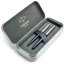 Parker Jotter Royal Mėlyna CT plunksnakočio ir rašiklio rinkinys metalinėje dėžutėje