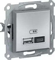 SCHNEIDERE Schneider Asfora EPH2700361 USB įkrovimo lizdas, montuojamas įleidžiamas, A+C, 2.4A, be aliuminio rėmo