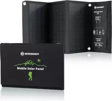 BRESSER mobilus saulės įkroviklis 21 vatų su USB ir nuolatinės srovės išvestimi