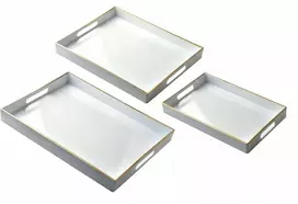 Mondex BLANCHE Baltas 3 dekoratyvinių padėklų rinkinys 40x30x4cm/35x25x3.5cm/30x20x3.5cm