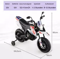 Promotions Elektrinis vaikų motociklas, 106,5x56x80 cm, baltas