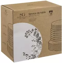 Secret De Gourmet PIECES Porcelianiniai stalo įrankiai 6 asmenims, BALTOS GĖLĖS, 18 dalių