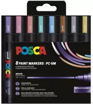 Posca - Medium Tip Pen - Metallic colors, 8 pc (401668)