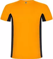 Roly Techniniai marškiniai iš poliesterio su trumpomis rankovėmis SHANGHAI Fluoro oranžinė/juoda