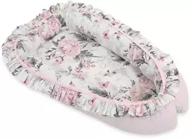 Bobono Kūdikio lizdas su raukiniais rožinis gėlėtas medvilninis miegui – Romantic Peonies