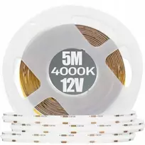 GTV LED juosta COB 12V, 480LED/m, 8mm, 10W/m, be gelio, neutrali balta