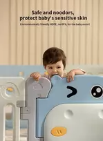 King Kids Modulinis sulankstomas vaikų žaidimų aptvaras su manipuliaciniais elementais, nuo 6 mėn., mėlynas