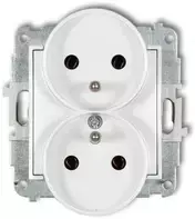 Karlik Elektrotechnik 25MGPR-2z MINI Dvigubo lizdo mechanizmas rėmui su įžeminimu 2x(2P+Z) (be srovės kelio sklendių) matinė balta 25MGPR-2z