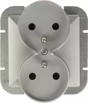 Abex Dvigubas kištukinis lizdas 2x2P+Z, 16A, 250V, su varžtiniais gnybtais, rėminei sistemai, sidabrinis OPAL/PEARL (PT-6 PR Sidabrinis)