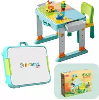 Lean Toys Konstrukcinių kaladėlių stalas su kėde susideda iš 55 detalių