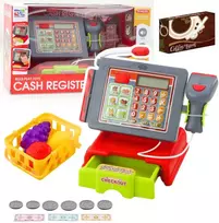 Lean Toys Vaikiškas kasos aparatas su priedais ir pirkinių krepšiu