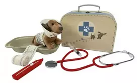Egmont Veterinarijos žaislinis lagaminas su funkciniu stetoskopu ir minkštu šuniuku, vaikams nuo 3 metų, smėlio spalvos