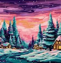 Tapyba pagal numerius Wizardi Beldizart Piešimas pagal skaičius rinkinys „Žiemos kaimelis“ 40x50 cm W048 0125