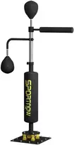 SPORTNOW bokso stovas, du greičio kamuoliai, besisukantis bokso strypas, smūgio pagalvė, reguliuojamo aukščio, plienas, 107 x 36 x 140-205 cm, juodas