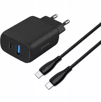 Proove 230 V 30 W sieninis įkroviklis, skirtas USB-C USB Type-C + USB laidas 1 m, 60 W, USB-C / Wcsp23011001 / Silicone Power 2 / Juodas