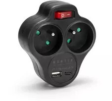 Dvigubas tinklo skirstytuvas su jungikliu + USB-A + USB-C MONTIS MT144-BK juodas