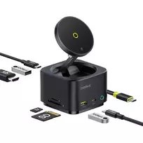 Baseus USB-C Hub MagPro II 7-in-1, 1 x USB-A - 2 x USB-C - 1 x HDMI - 1 x QI - 1 x SD - 1 x microSD, Black B00072900121-00