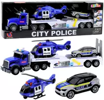 Lean Toys Policijos sunkvežimis su sraigtasparniu ir automobiliu, 53 cm